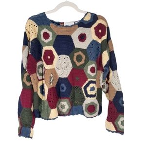 Christopher & Banks Granny Square Crochet Sweater